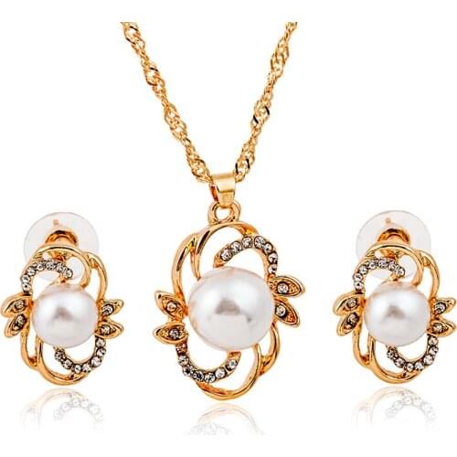 RONGQING 12Set/lot Jewelry Sets Imitation Pearl Necklace Bridal Earrings Sets Wedding Jewelry for Women RONGQING