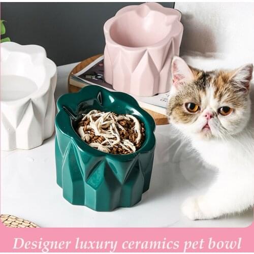 Luxury Pink Pet Bowl Ceramics Designer Cat Bowl Raised Small Dog Bowl Ceramic Cute Pet Products High Quality Food Feeder