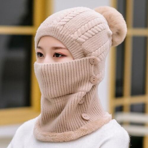 2020 Fashion Winter Lady Warm and Knit Hat and Neck for Outdoor Cycling Bonnets for Women