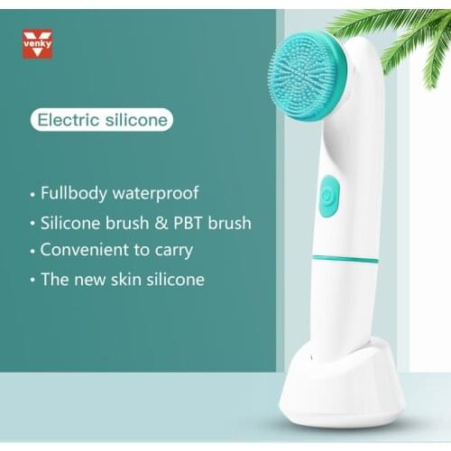 VENKY 2 in 1 Silicone Face Brush Sonic Electric SPA Facial Massager Face Pore Skin Care Cleaning Remove Acne facial machine Tool