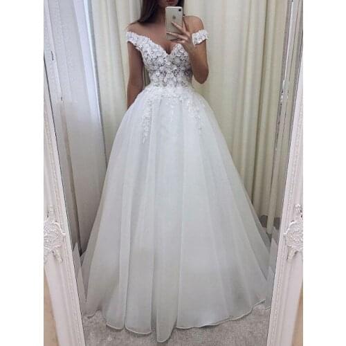 Off Shoulder Wedding Dress for Bride A Line Appliques Tulle Wedding Bridal Gowns Robe De Soirée De Mariage