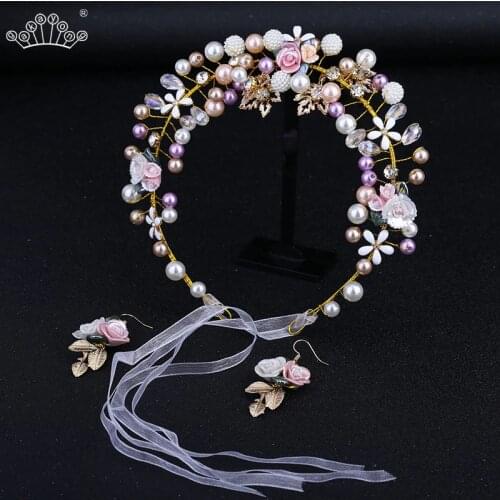Pearl Headbands Bride Wedding Hair Accessories Handmade Hair Jewelry Crystal Rhinestone Head Wear Hair Ornament For Women Girl