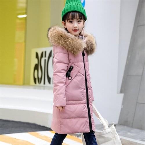 -30 degrees Girls clothing warm Down jacket for girl clothes 2018 Winter Thicken Parka real Fur Hooded Children Outerwear Coats