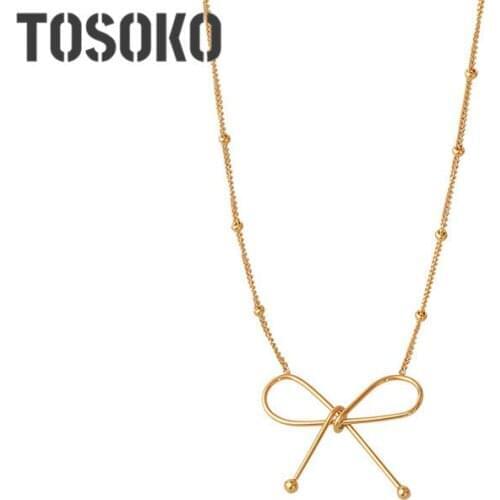 TOSOKO Stainless Steel Jewelry Bow Simple Style Necklace Small Gold Bead Chain Womens Sweet Clavicle Chain BSP549