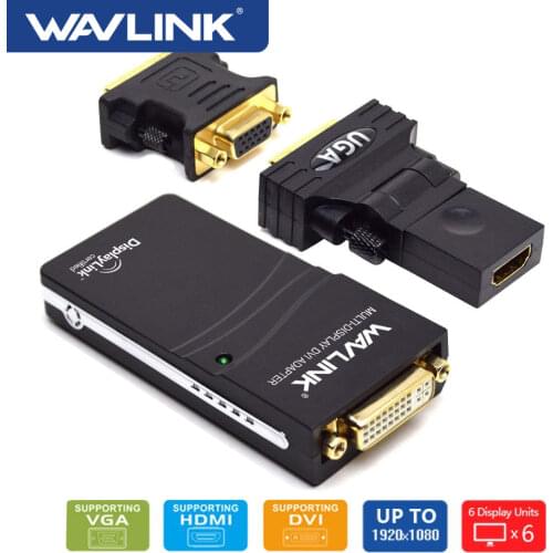 Wavlink USB 2.0 to VGA/DVI/HDMI Video Graphic Adapter Multiple Monitors Display to 1920*1080 Extend/Mirror Mode Supports Windows