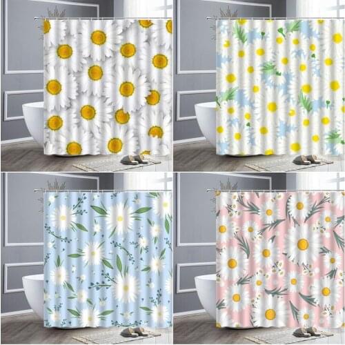 White Daisy Flowers Shower Curtain Set Simple Modern Floral 3D Printing Waterproof Bathroom Curtains Polyester Fabric Home Decor