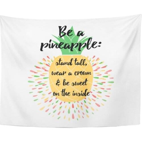 Yellow Motivational with Pineapple Summer Fresh Design Juicy and Sweet in Bright Color Fruit Food Tapestry Home Decor