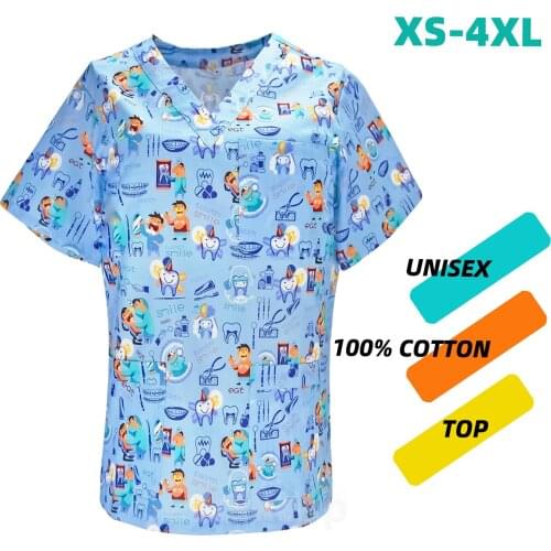 Women uniforms scrub top cap doctors nurse workwear accessories Anime Short Sleeved Beautician Dentist Clinic scrubs tops caps
