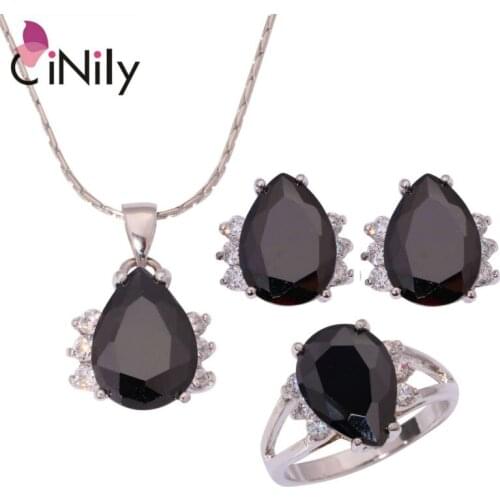 Green Quartz Black Onyx Cubic Zirconia Silver Plated Wholesale Women Jewelry Necklace Pendant Earrings Ring Jewelry Set NT161-62