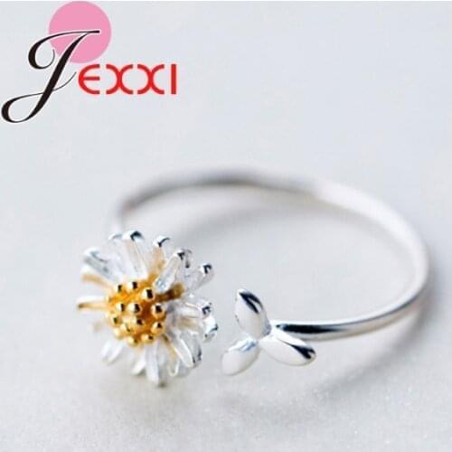 Fashion Style Gold Color Daisy Stamen Flower Open Rings for Women High Quality Lady 100% 925 Sterling Silver Jewelry