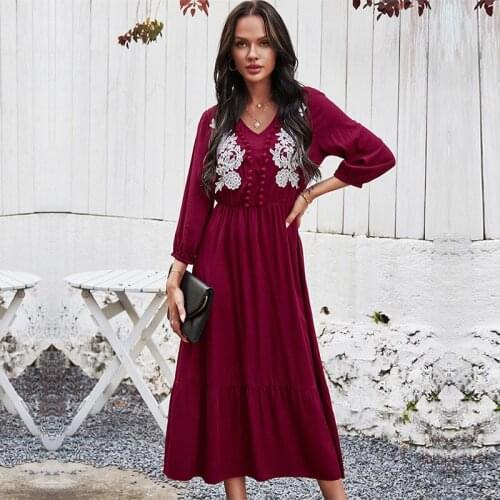 Women Casual High Waist V Neck Slim Elegant Lace Long Dress For Women New Spring Summer Holiday Dress