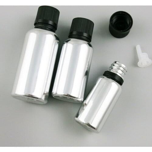 12 x Empty 5ml 10ml 20ml 30ml 50ml 100ml Refillable Silver Glass Bottle With Childproof Lids 1OZ 5/3oz Glass Cosmetic Container