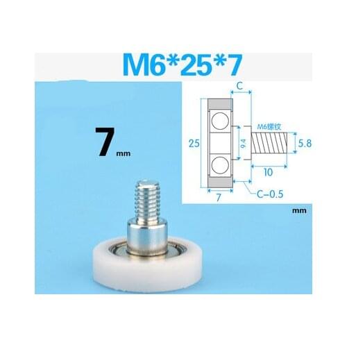 2pcs M6 thread screw screw 626 bearing pulley plastic molding showcase drawer wheel POM nylon shaft flat wheel M6F