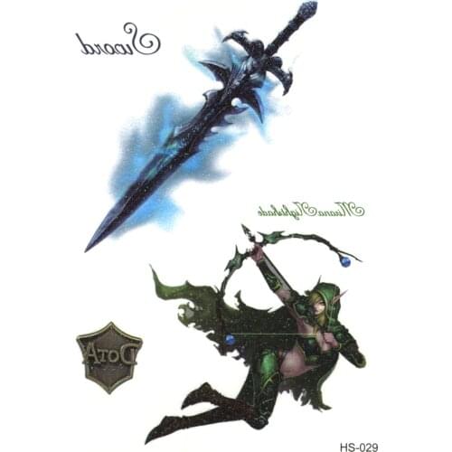 3pcs Shooter Waterproof Temporary Tattoos Men Flash Powder Tattoo Sword Gold Power harajuku Sleeve tatoo sticker Tatuajes