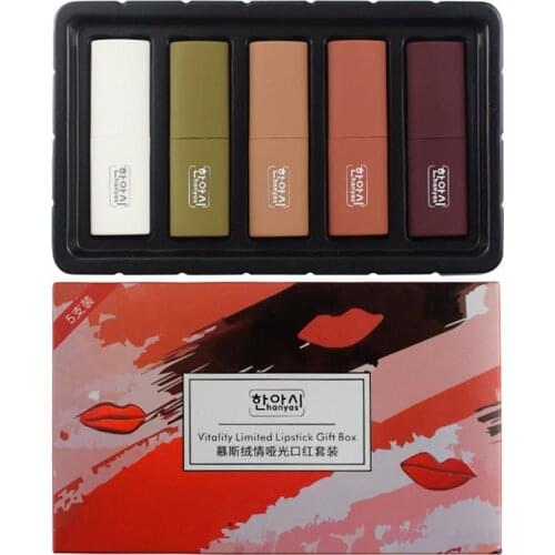 Cosmetics 5Pcs/Set Waterproof Lipstick Sexy Lip Gloss Lip Stick Matte Velvet Lipsticks Lips Makeup Cosmetics Labiales Matte