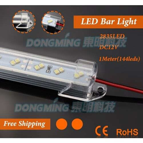 75pcs led rigid strip 1m 144leds/m led strip bar 2835 double row 100cm + U aluminium shell+ PC cover + DC connectors