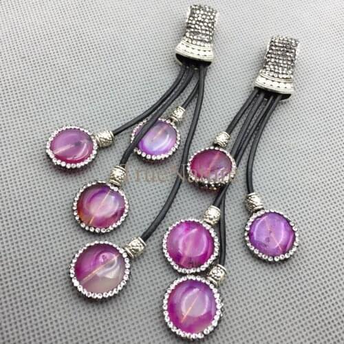 Bohemian Stripe Agates Beaded Pendant Silver Or Gold Electroplated Leather Fringe Jewelry Charm In 130*13 mm PM4710