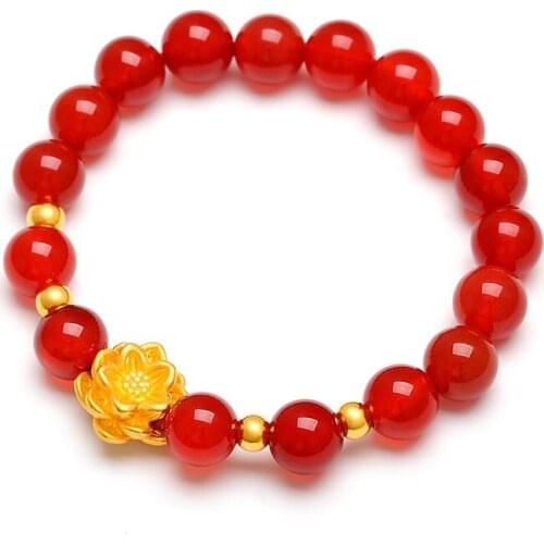 Natural Chalcedony Agate Lotus Bracelet Gold Plated Bracelet Transfer Bead Bracelet Valentines Day Confession Gift for Girls
