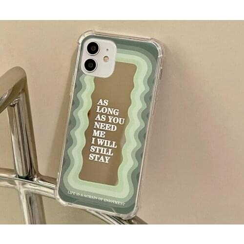 Art Retro Hollow Green Mirror Korean Phone Case For iPhone 11 12 Pro Max X Xs Max Xr 7 8 Plus Cases Cool Girl Soft TPU Cover
