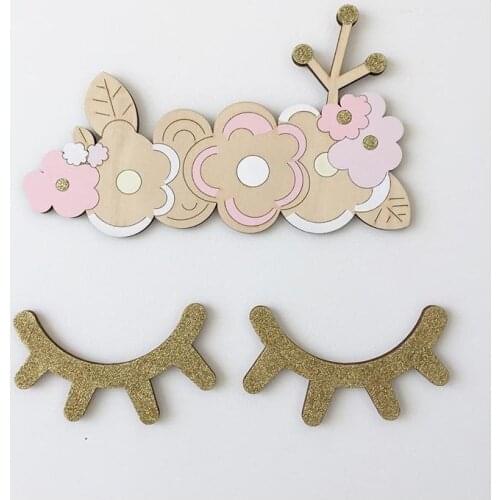 INS Kids Room Decoration Cute wood eyelash wall ornament Home Furnishing baby room door wall pose decorative wooden home decor