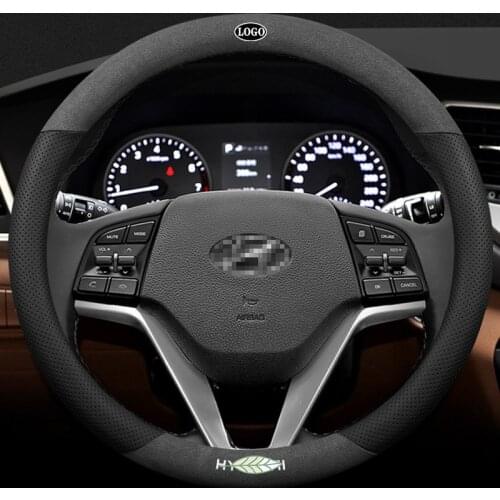 For Hyundai 3D Laser Printing Logo Cow Leather Car Steering Wheel Cover Fit Elantra Grand Starex Sonata Tucson Matrix Accent
