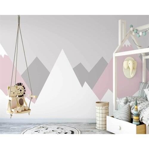 Beibehang Custom modern nordic hand-painted pink abstract geometric mountain peak childrens room background wallpaper