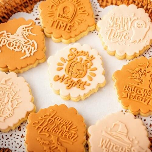 Hot Happy Halloween Acrylic Cookies Cutter Embossed Cutter Mold Fondant Stamp Mold Cookies Embosser Cutter Cake Decorating Tool