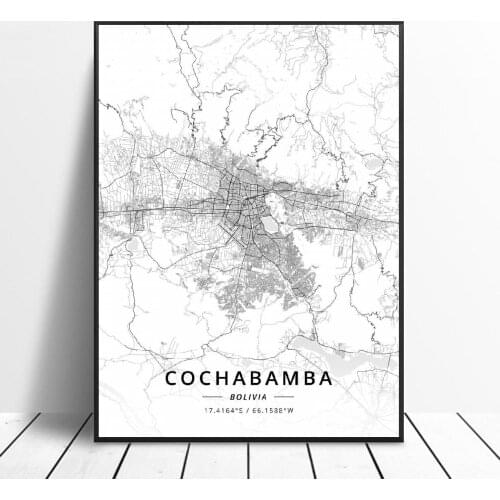 Cochabamba La Paz Bolivia Canvas Art Map Poster
