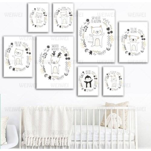 Animals Prints Art Canvas Painting Elk Rabbit Cat Fox Pig Koala Bear Baby Wall Decor Pictures for Posters Baby Kids Room Decor