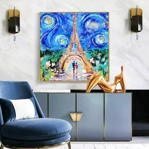 Tower in Van Gogh Starry Sky Oil Painting on Canvas Posters and Prints Scandinavian Wall Art Picture for living room Home Decor