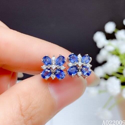 KJJEAXCMY 925 sterling silver inlaid natural sapphire earrings new popular ladies ear stud support test