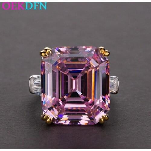 OEKDFN Luxury 925 Sterling Silver Ring For Women 14*16mm AAAAA+ Zircon Engagement Wedding Jewelry Anniversary Womens Rings Gift