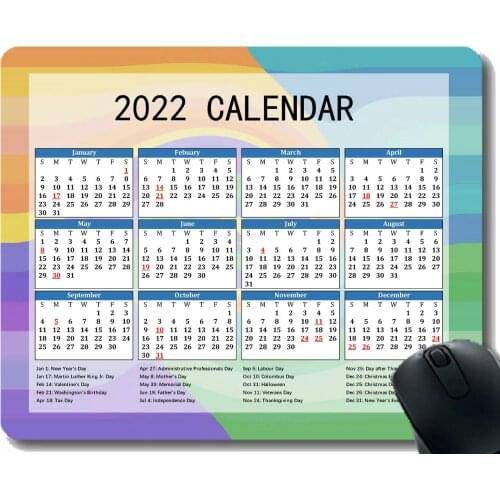 Calendar 2022 Year Mouse Pad,Vrschenie Background Light Color Anti Slip Rubber Mousepads