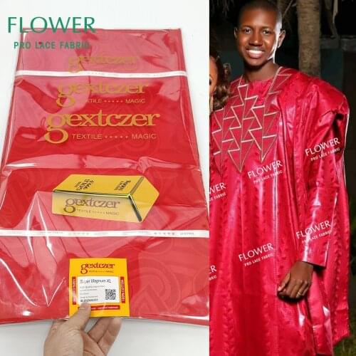 Red 2021 African Bazin Riche Fabric For Ankara Men Daily Party Dresses Top Quality Sewing Clothing Bazin Riche Lace Materials
