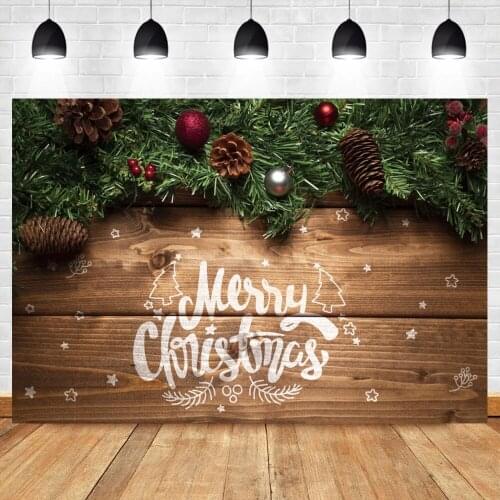 Laeacco Wooden Boards Christmas Pine Leaves Photography Backdrops Colored Balls Baby Portrait Photocall Background Photo Studio