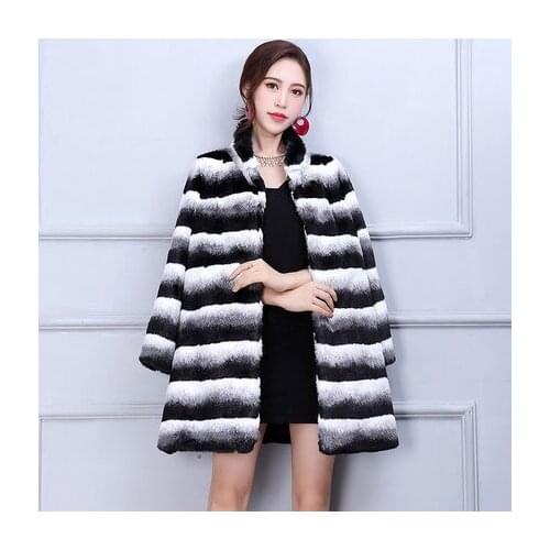 Top brand Stand Women Stripe collar Plus Size Fur Coat N86 high quality