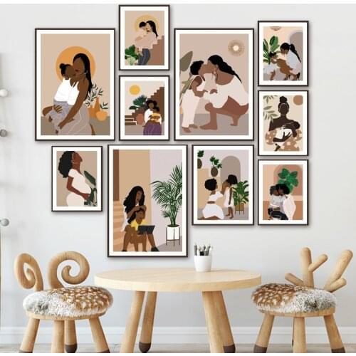 Mother Daughter Son Abstract Pregnant Woman Wall Art Canvas Painting Nordic Poster Holiday Gift Decor Pictures For Living Room