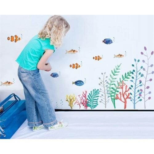 Cartoon Fish Bubble Under Water Sealife Wall Stickers For Kids Room Bathroom Door Wall Decoration Scenery Mural Art Home Decals