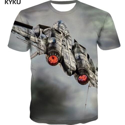 KYKU Brand Military T-shirt Men War Shirt Print Aircraft Anime Clothes Cloud T-shirts 3d Short Sleeve Punk Rock Fashion