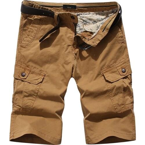 Men Shorts Fashion Casual Short Pants Military Khaki Solid Color Cargo Pant Plus Size Cootton Summer Brand Clothing C1833