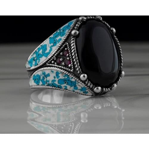 Original 925 Sterling Silver Ring for Men Onyx Black Stone Jewelry Fashion Vintage Gift Mens Rings All Size Made in Turkey