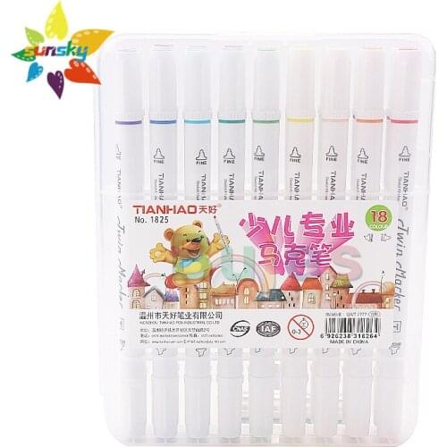 TIANHAO 12/28/24/36/48 color Alcohol oil double headed Air hole marker set Gift box Hand drawing design Childrens animation