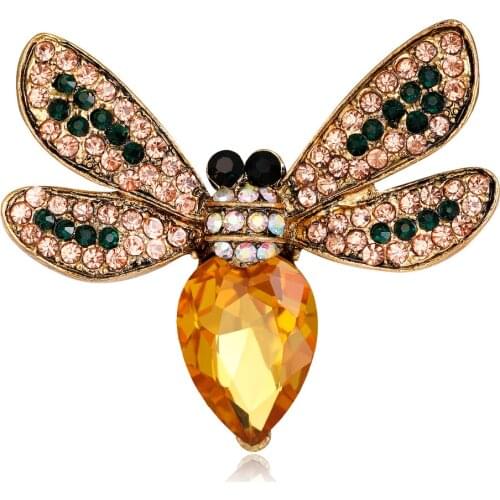 New Vintage Crystal Bee Brooches for Women Cute Rhinestone Insect Lapel Pins Coat Shirt Badge Corsage Fashion Jewelry Gifts