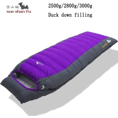 Xueshanfu 2500/2800/3000g White Duck Down Filling New Arrival Outdoor Camping Comfortable Breathable Winter Sleeping Bag