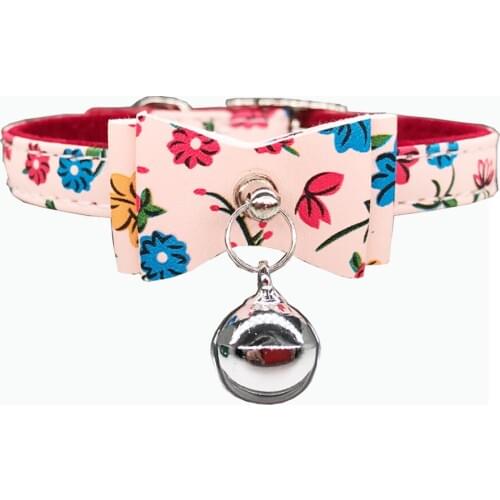 Flower Dog Collar for Cat Small Adjustable Pu Leather Pet Dog Puppy Cat Collar Necklace pet product 2 color Soft Velvet collar