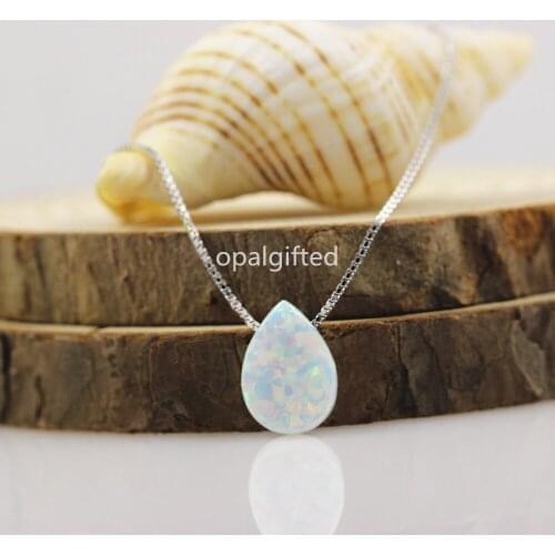 1pc/lot 925 Sterling Silver Teardrop & Pear Opal Necklace OP17 Snow White Drop Opal Necklace 8x11mm Pear Fire Opal Necklace