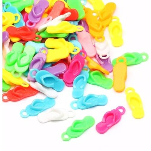 50PCS 8x22MM Random Mixing Color Slipper Pendant Plastic Acrylic For Jewelry Making Childrens DIY Creative Necklace Accessories