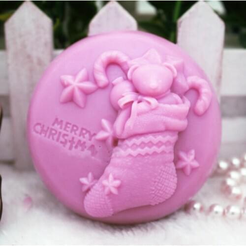 Silicone Mold Christmas Socks Handmade Soaps Mold Soap Make Mould Aroma Stone Moulds Bear at The Socks Silicone PRZY 54125