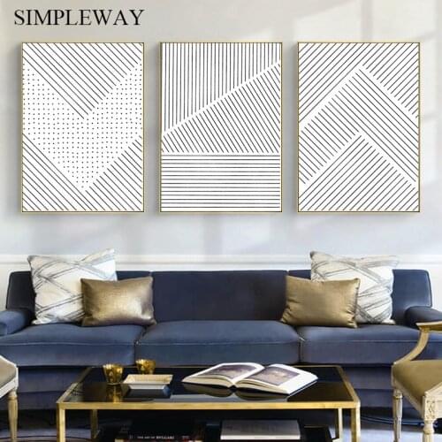 Contemporary Geometric Abstract Poster Black White Line Drawing Canvas Print Painting Simple Wall Art Picture Modern Home Decor