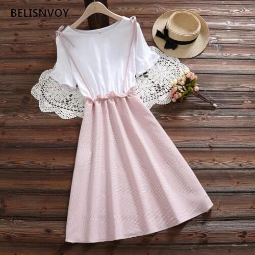 Special offer Apanese Mori Girl Women Dress White Plaid Patchwork Female Vestido Literary Sweet Cute Students Casual Dress